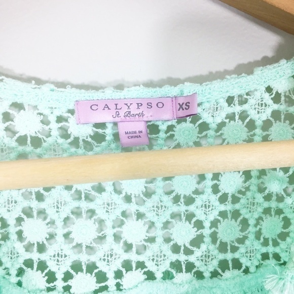 Calypso‎ St. Barth Mint Aqua Fringe Crochet Shirt - Picture 7 of 8